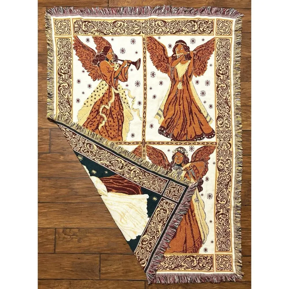 Vintage Christmas Angels Throw Blanket Tapestry 68x49” Instruments Band Clean
